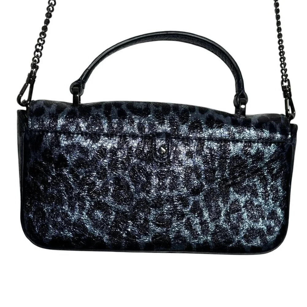Kate Spade Market crossbody Top Handle Bag Collins Leopard Metallic Blue Sample